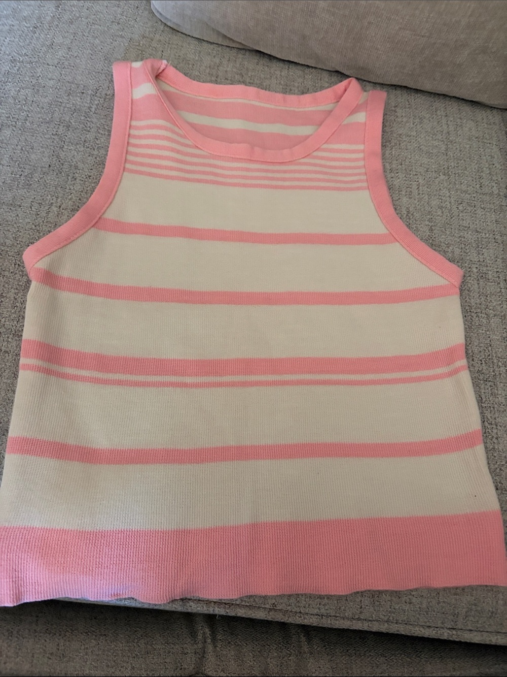Striped Pink and Cream Sleeveless Knit Top